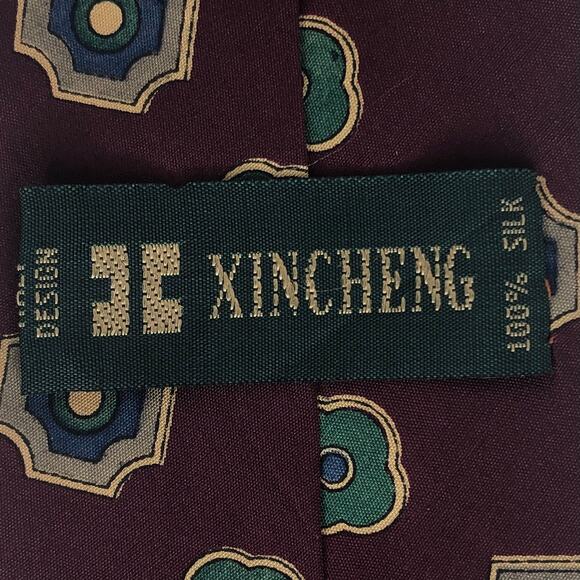 Geometric Shapes Maroon Tie - Picture 5 of 5